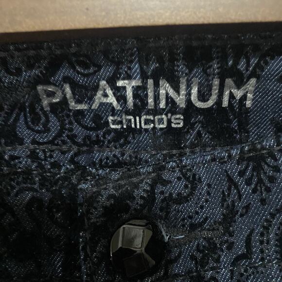 Chicos Paisley Jeans Womens Sz 1 US 8 Black Velvet Textured Stretch Party‎ - Picture 5 of 10